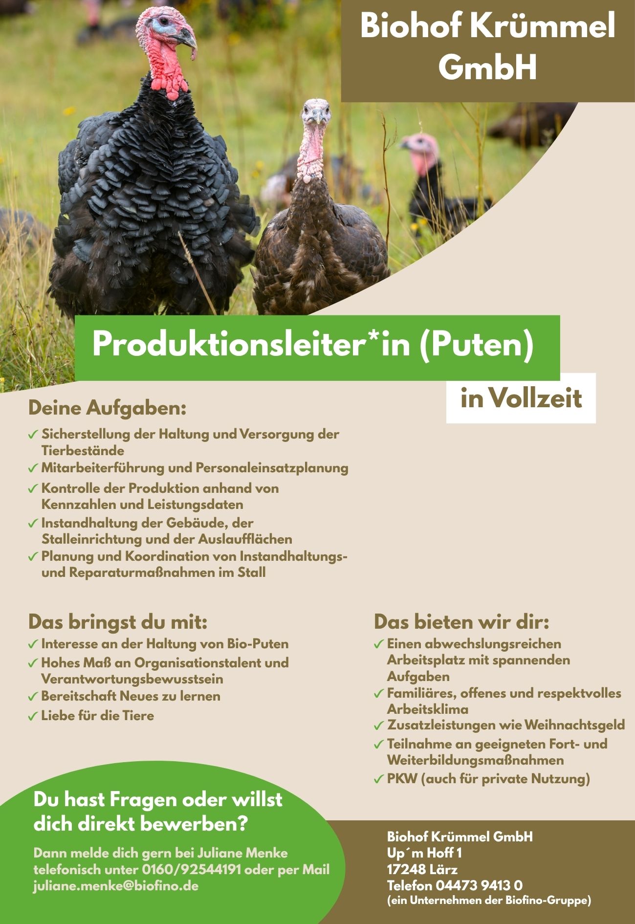 Produktionsleiter*in (Puten)